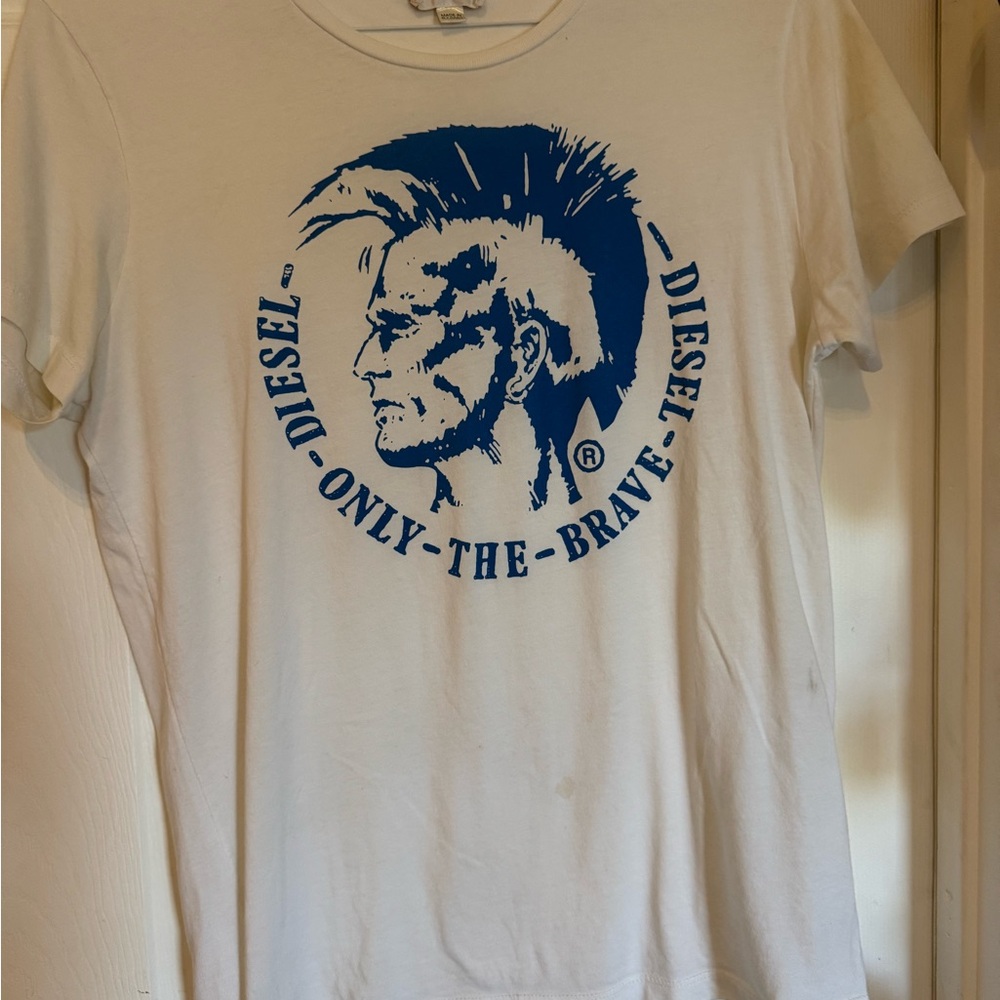 Diesel Men's White Tee with Blue Graphic